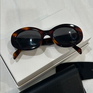 Celine Triomphe 52mm Oval Sunglasses in Shiny Classic Havana/Smoke